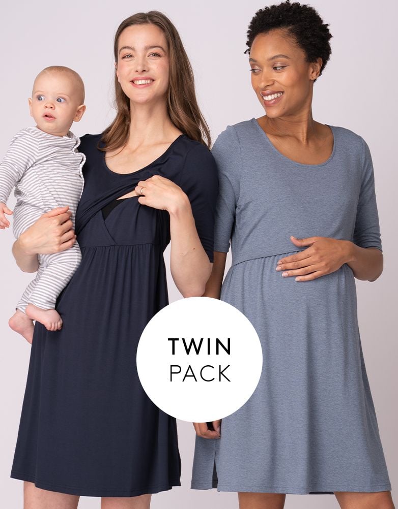Women Seraphine Sleepwear Stretch Jersey Maternity & Nursing Nighties – Twin Pack