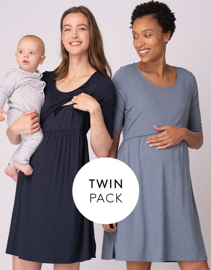 Women Seraphine Sleepwear Stretch Jersey Maternity & Nursing Nighties – Twin Pack