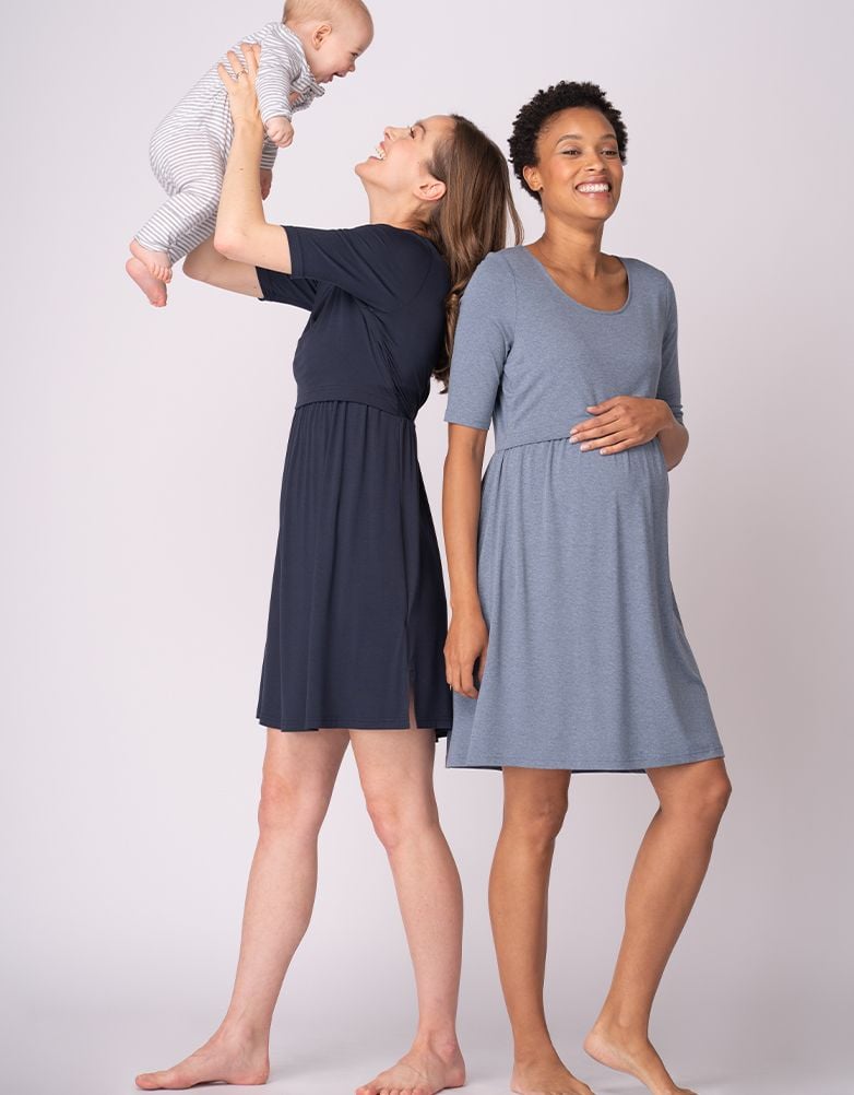 Women Seraphine Sleepwear Stretch Jersey Maternity & Nursing Nighties – Twin Pack
