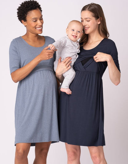 Women Seraphine Sleepwear Stretch Jersey Maternity & Nursing Nighties – Twin Pack