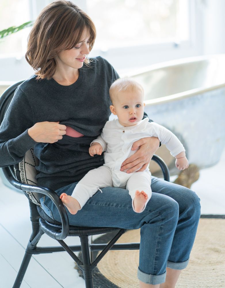 Women Seraphine Tops Charcoal Cotton Lift Up Maternity & Nursing Sweater
