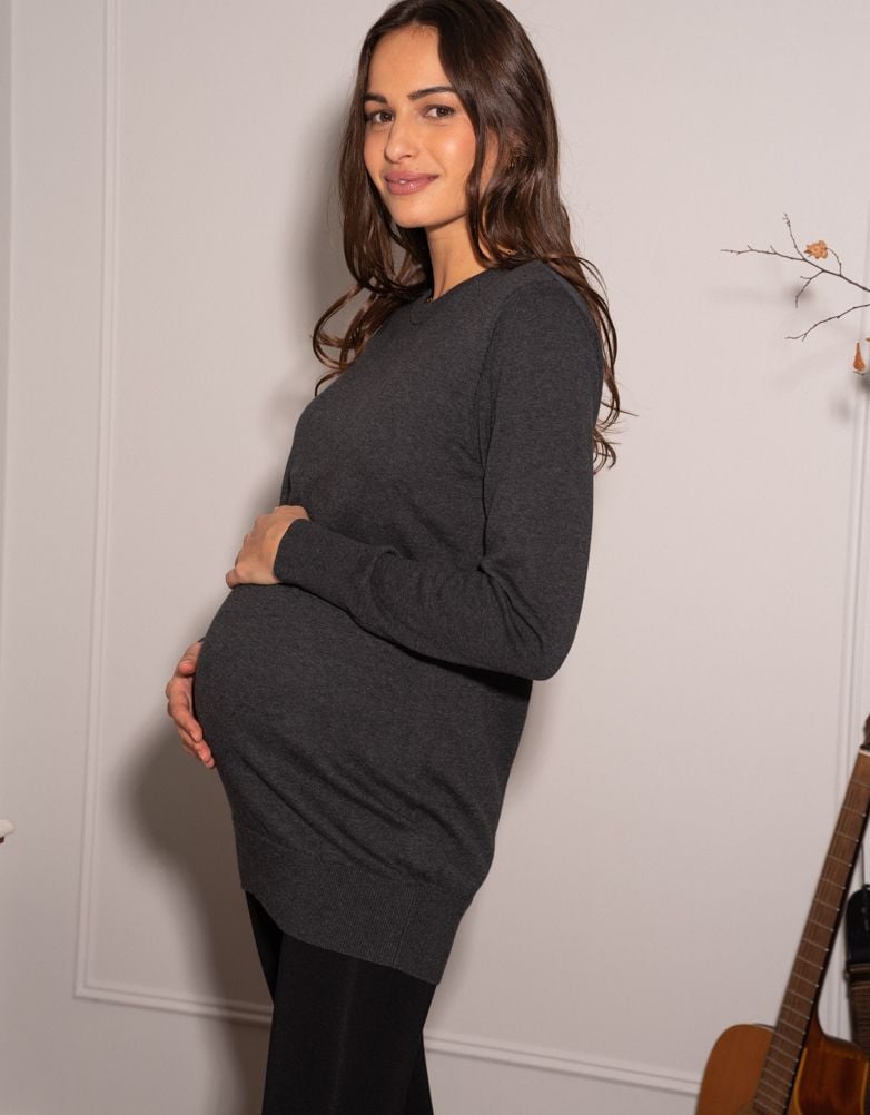 Women Seraphine Tops Charcoal Cotton Lift Up Maternity & Nursing Sweater