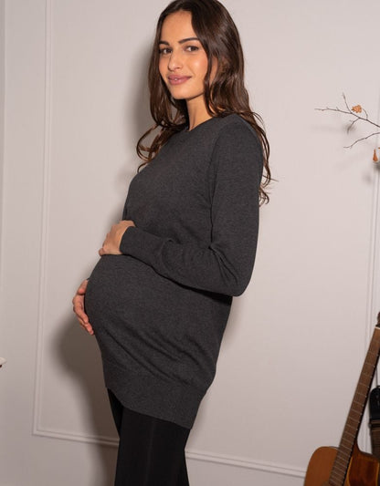 Women Seraphine Tops Charcoal Cotton Lift Up Maternity & Nursing Sweater