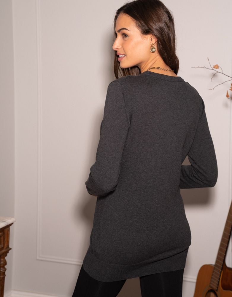 Women Seraphine Tops Charcoal Cotton Lift Up Maternity & Nursing Sweater