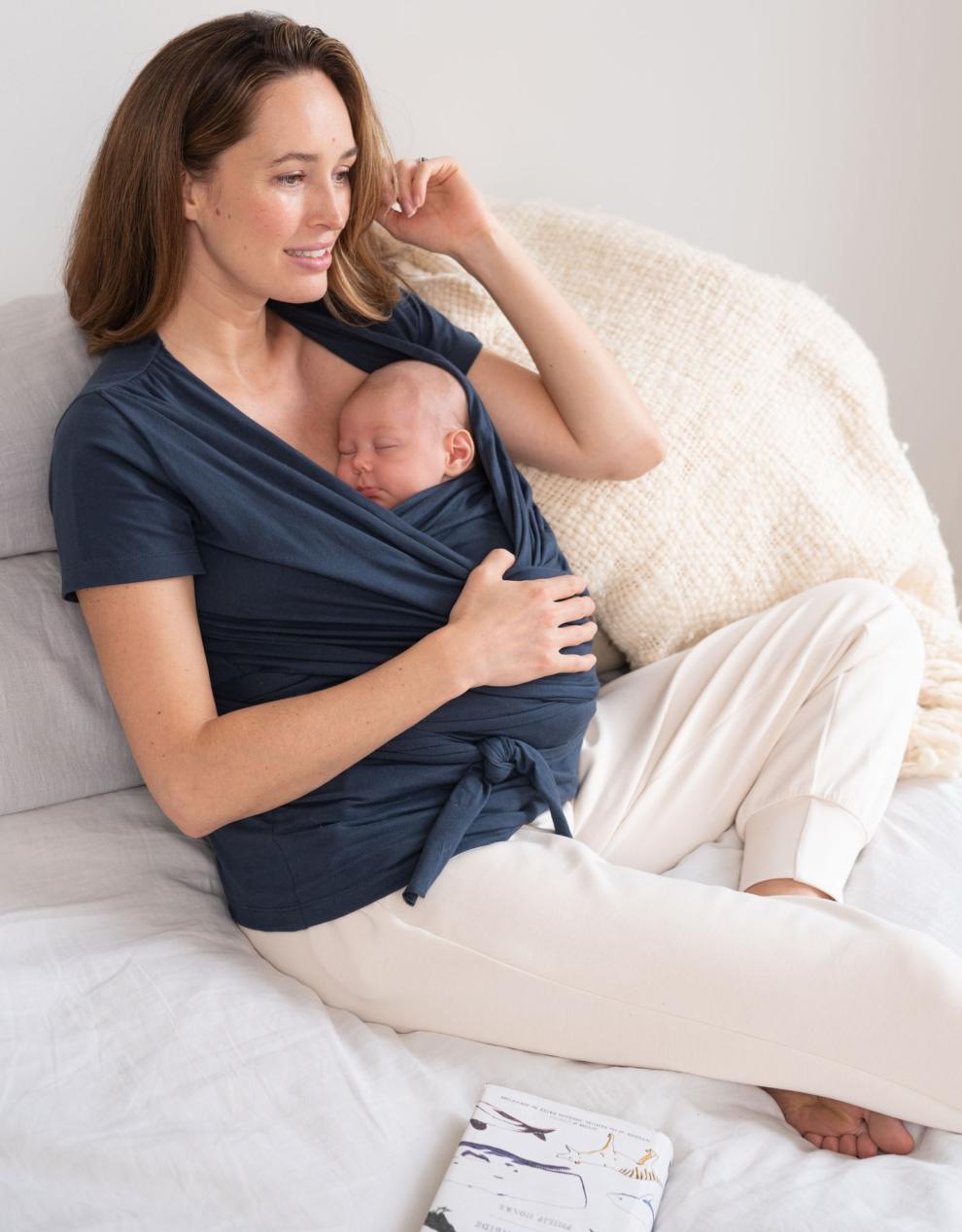 Women Seraphine Tops Navy Cotton Short Sleeve Skin To Skin Top