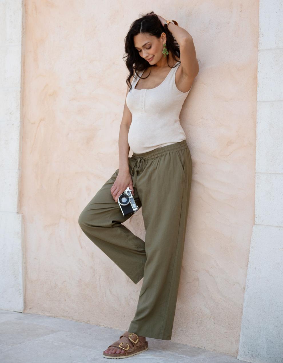 Women Seraphine Trousers & Skirts Wide-Leg Linen-Blend Under Bump Maternity Trousers