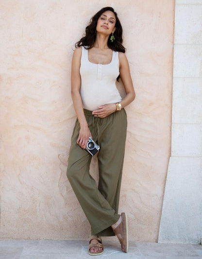 Women Seraphine Trousers & Skirts Wide-Leg Linen-Blend Under Bump Maternity Trousers