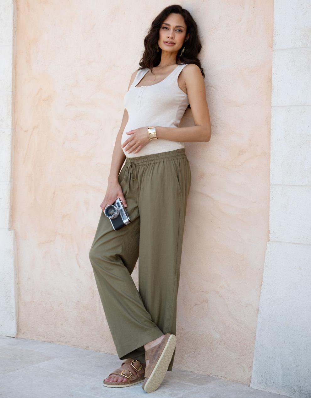 Women Seraphine Trousers & Skirts Wide-Leg Linen-Blend Under Bump Maternity Trousers