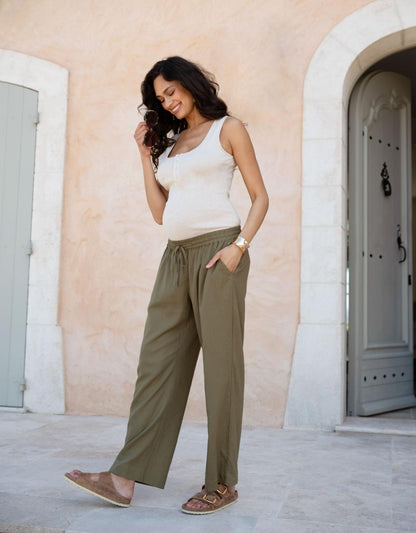 Women Seraphine Trousers & Skirts Wide-Leg Linen-Blend Under Bump Maternity Trousers
