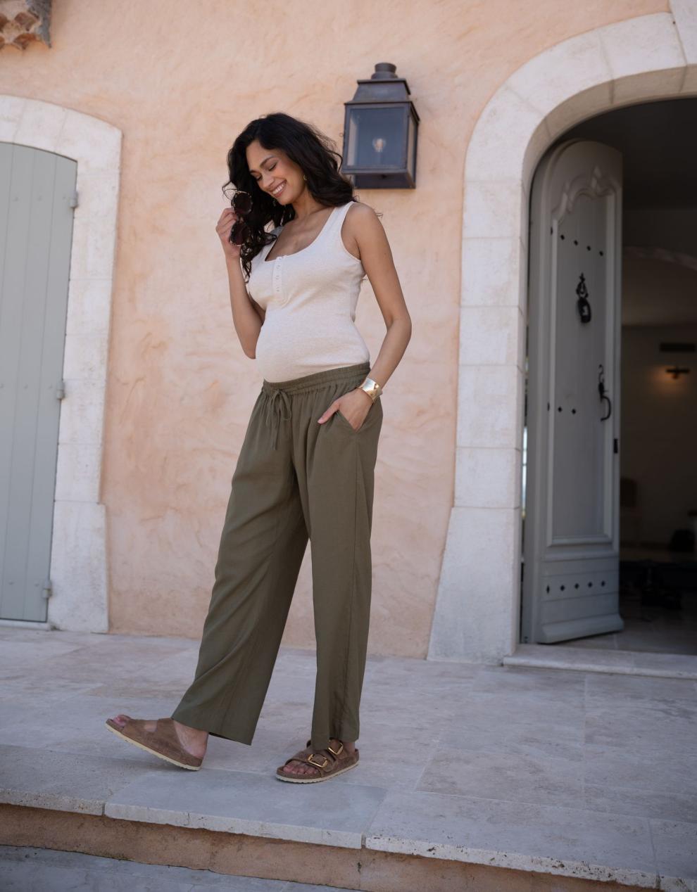 Women Seraphine Trousers & Skirts Wide-Leg Linen-Blend Under Bump Maternity Trousers