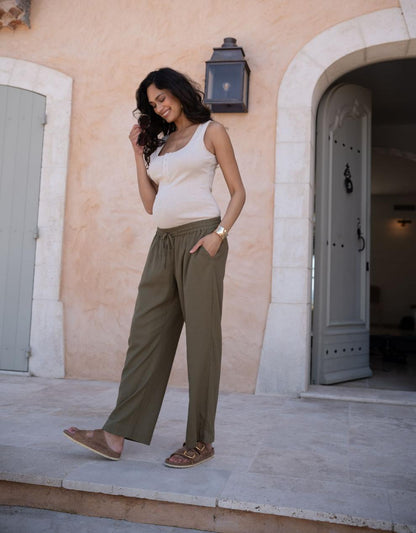 Women Seraphine Trousers & Skirts Wide-Leg Linen-Blend Under Bump Maternity Trousers